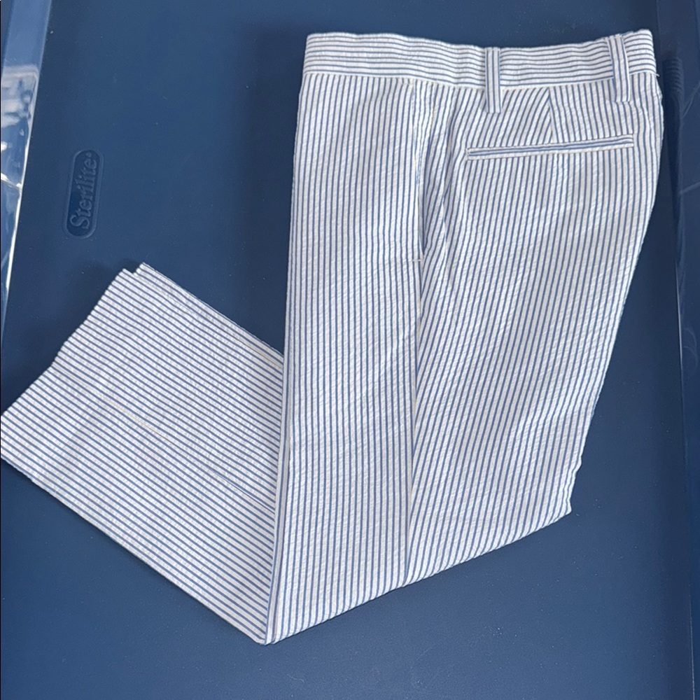 Boys Seersucker Striped Pants - Blue and White